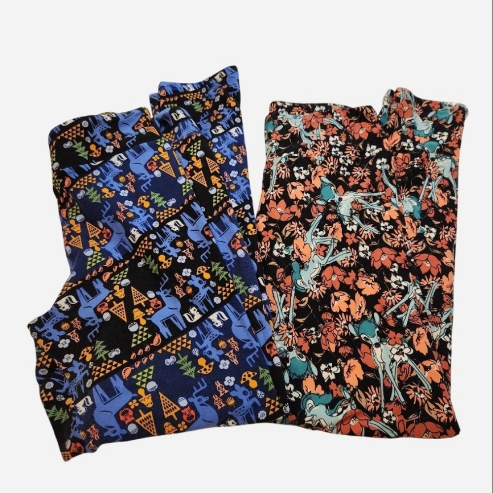 LuLaRoe Disney Bambi Leggings Lot OS – Floral & Woodland Prints‎ – GUC